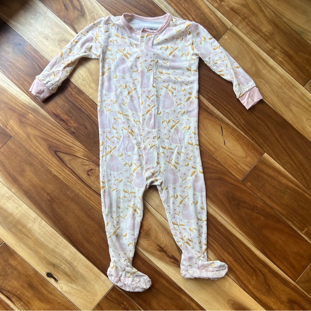 Magnetic Me pear blossom print footie onesie